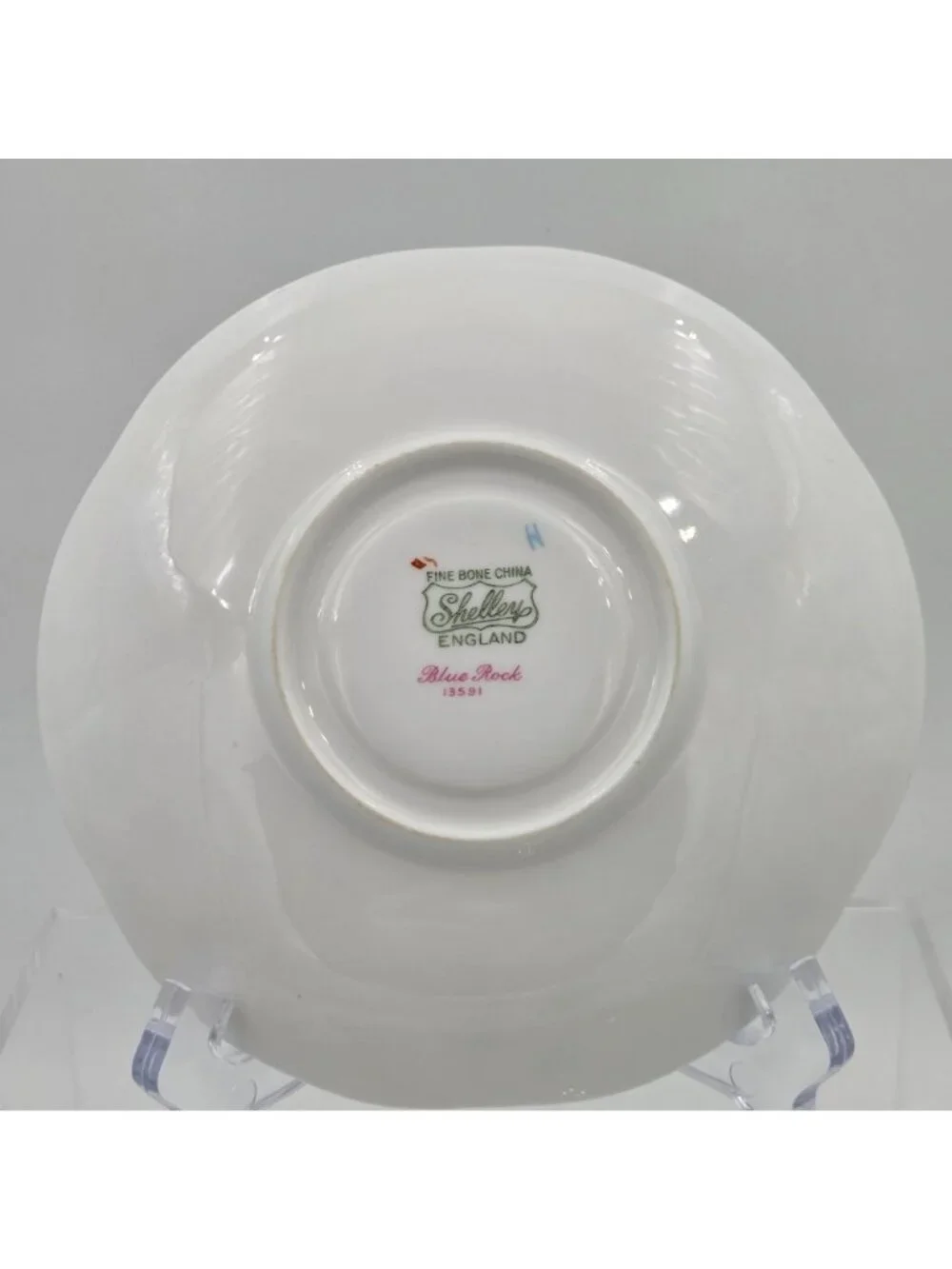 Shelley Blue Rock Dainty Set of 2 Flat Cup and Saucer Set Blue Trim Bone China - Picture 4 of 13